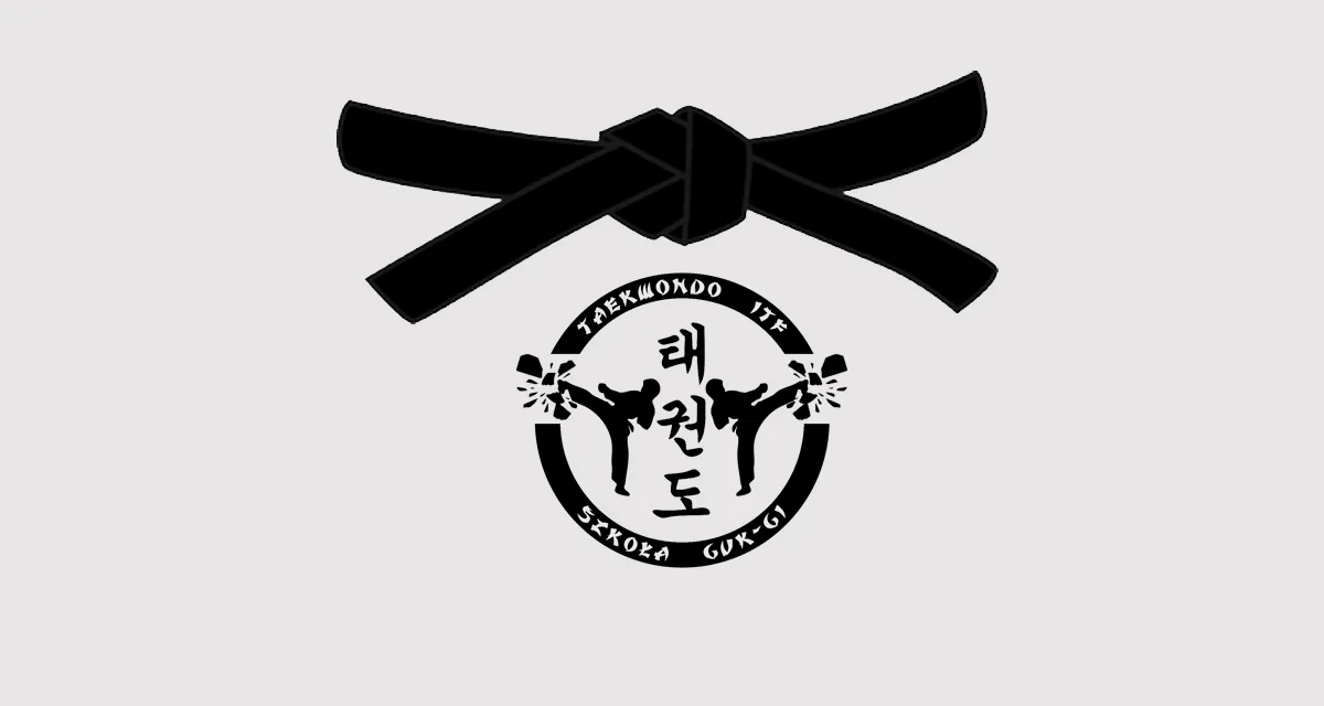 Czarny pas i logo Szkoły Taekwon-do Guk Gi